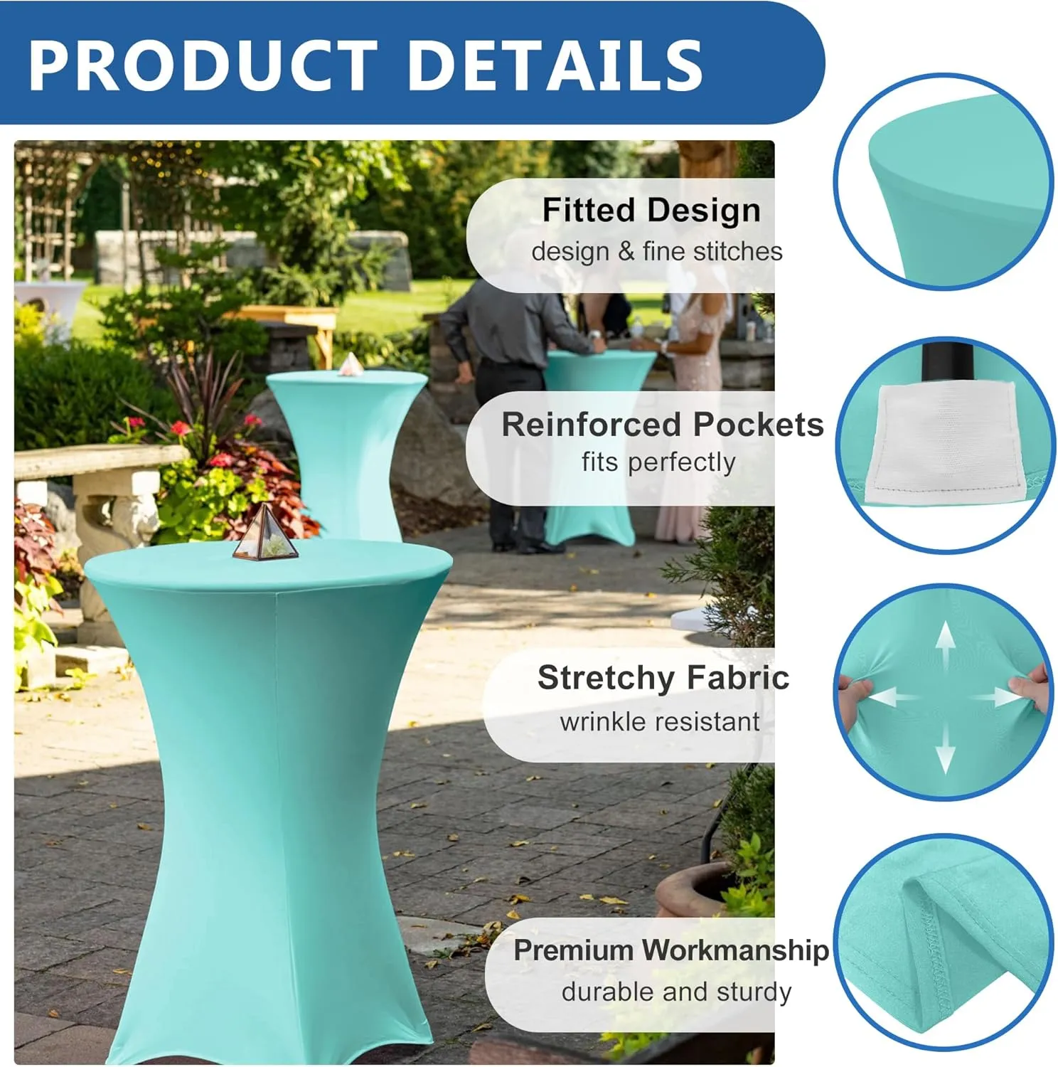 Cocktail Table Covers-Spandex Round High Top Table Cloths 6 Pack 32x43 Inch-Aqua Blue Stretch Fitted Bar Tall Tablecloth for Pub Bistro Highboy Party Banquet Height Folding Satnding Tables