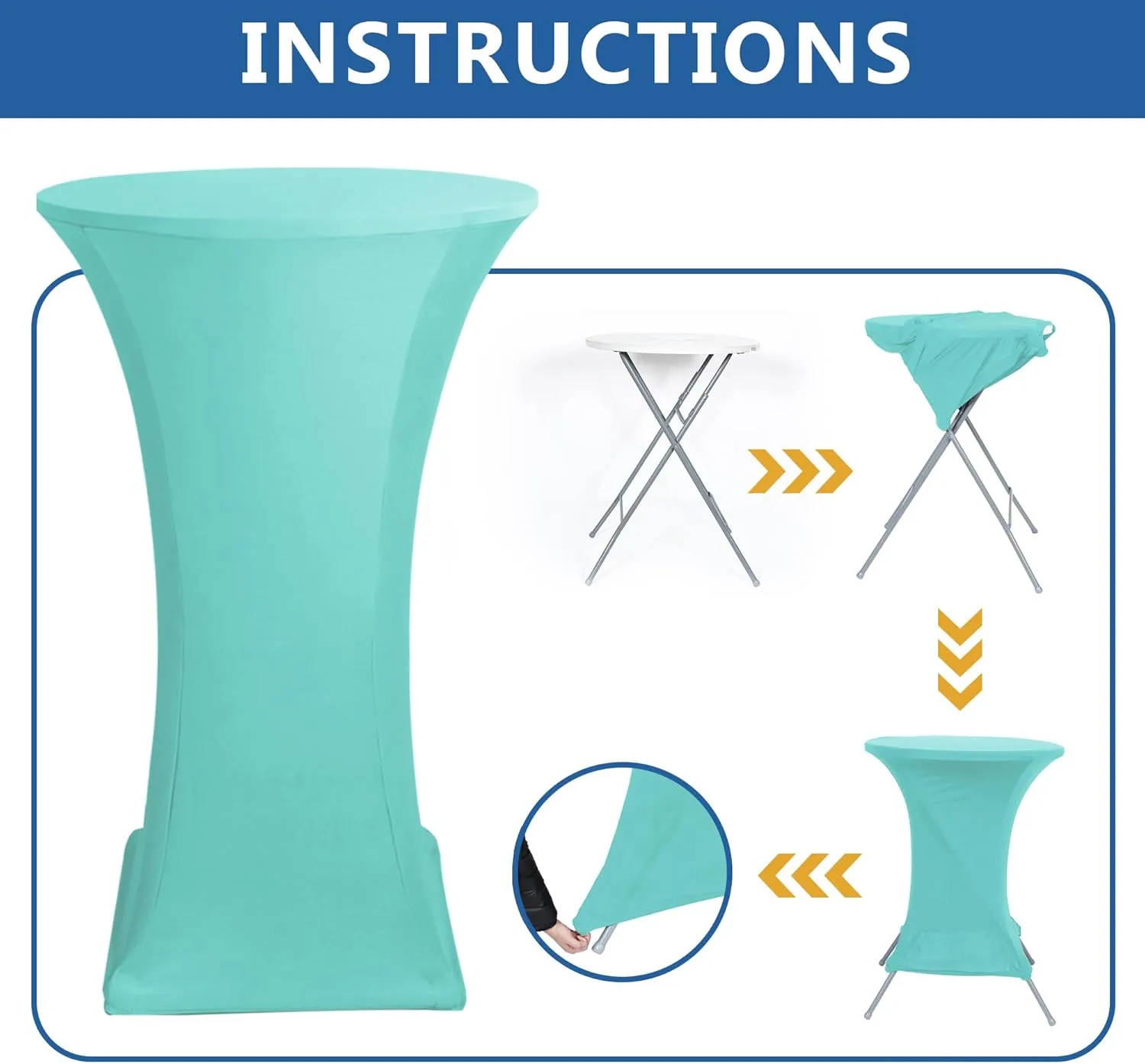 Cocktail Table Covers-Spandex Round High Top Table Cloths 6 Pack 32x43 Inch-Aqua Blue Stretch Fitted Bar Tall Tablecloth for Pub Bistro Highboy Party Banquet Height Folding Satnding Tables
