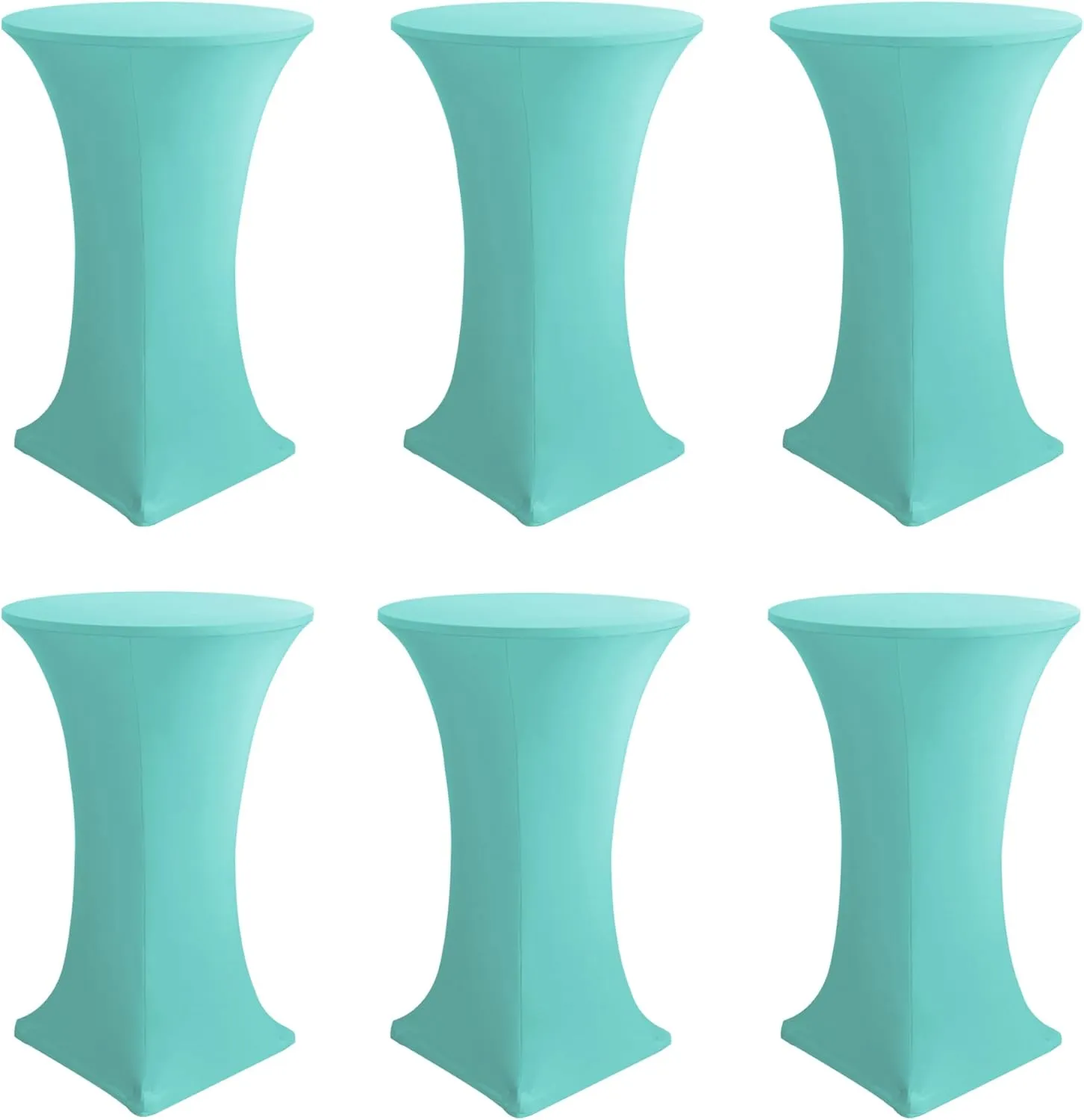 Cocktail Table Covers-Spandex Round High Top Table Cloths 6 Pack 32x43 Inch-Aqua Blue Stretch Fitted Bar Tall Tablecloth for Pub Bistro Highboy Party Banquet Height Folding Satnding Tables
