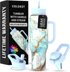 Coldest 40 oz Tumbler with Handle and Straw - 100% Leak Proof Insulated Tumbler with Lid and Straw (3 Lids) - Stainless Steel Tumblers for Women & Men - Cup Holder Friendly Base, 46 oz (Crowned Luna)