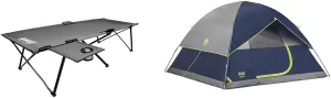 Coleman Pack-Away Camping Cot with Removable Side Table, Extra Wide Cot Fits Adults up to 6ft 6in or 300lbs, Carry Bag Included & Sundome 6-Person Dome Tent, Navy/Grey, 6 Person