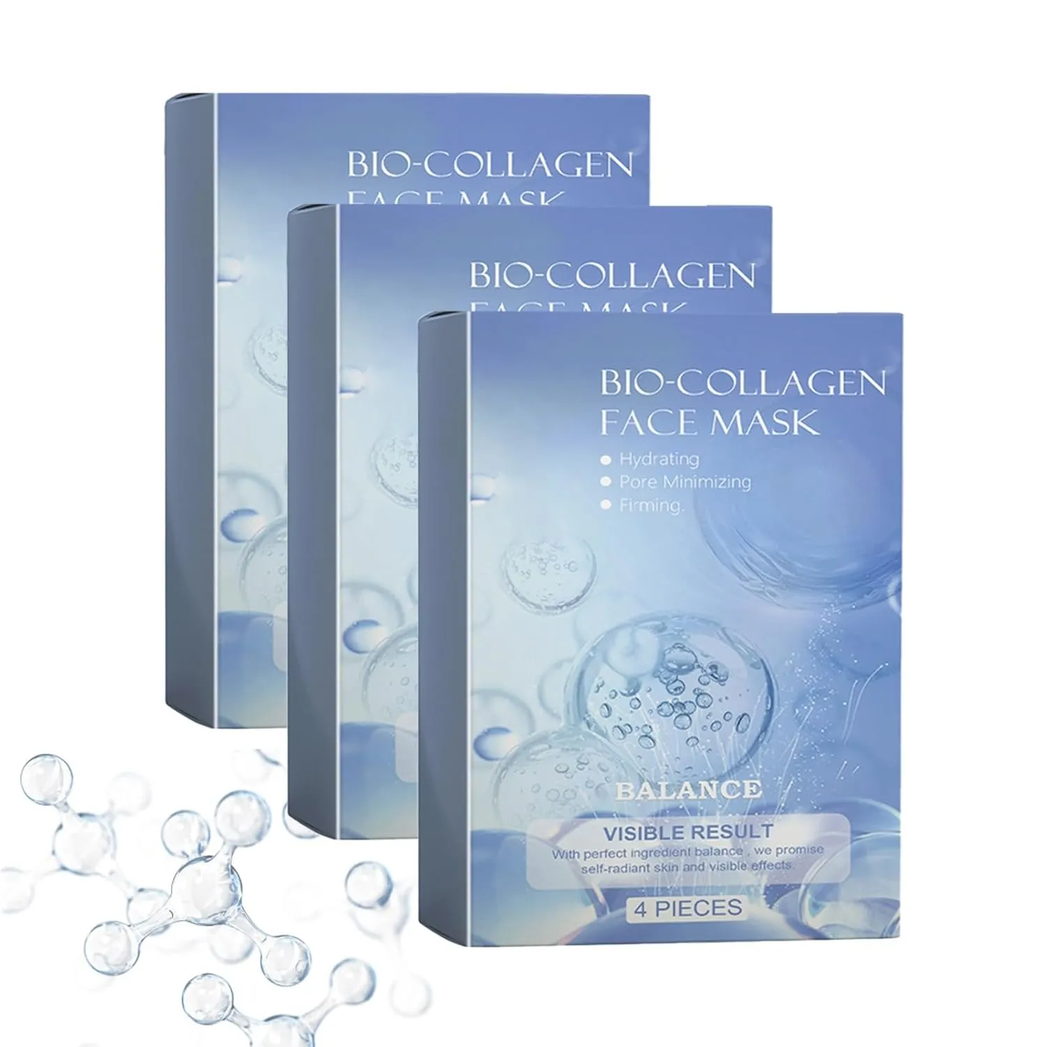Collagen Moisturizing Mask, Bio Collagen Face Mask, Overnight Firming And Hydration, Moisturizes The Skin-Pack Of 4 Pcs, For Elasticity(3boxes)