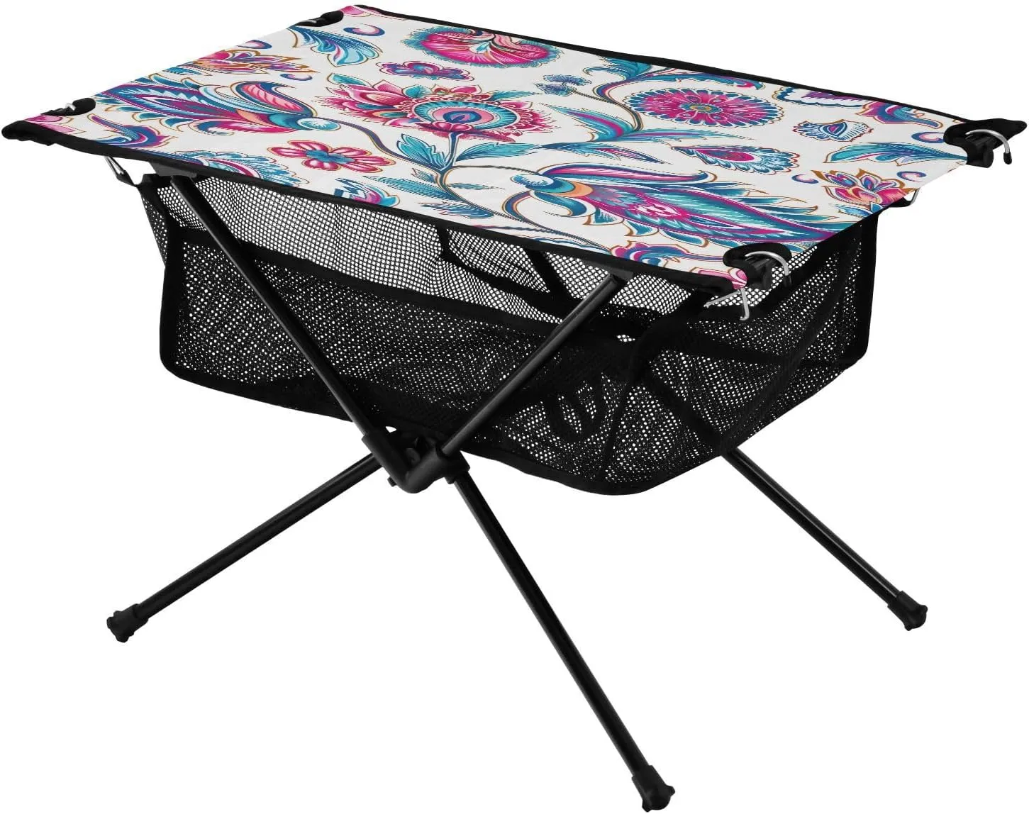 Colorful Paisley Pattern Portable Folding Camping Table, Compact Lightweight Beach Table with Carrying Bag for Outdoor Picnics, BBQs, Camp