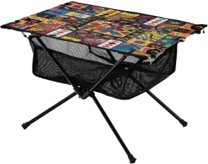 Colorful Tribal Design Portable Folding Camping Table, Compact Lightweight Beach Table with Carrying Bag for Outdoor Picnics, BBQs, Camp