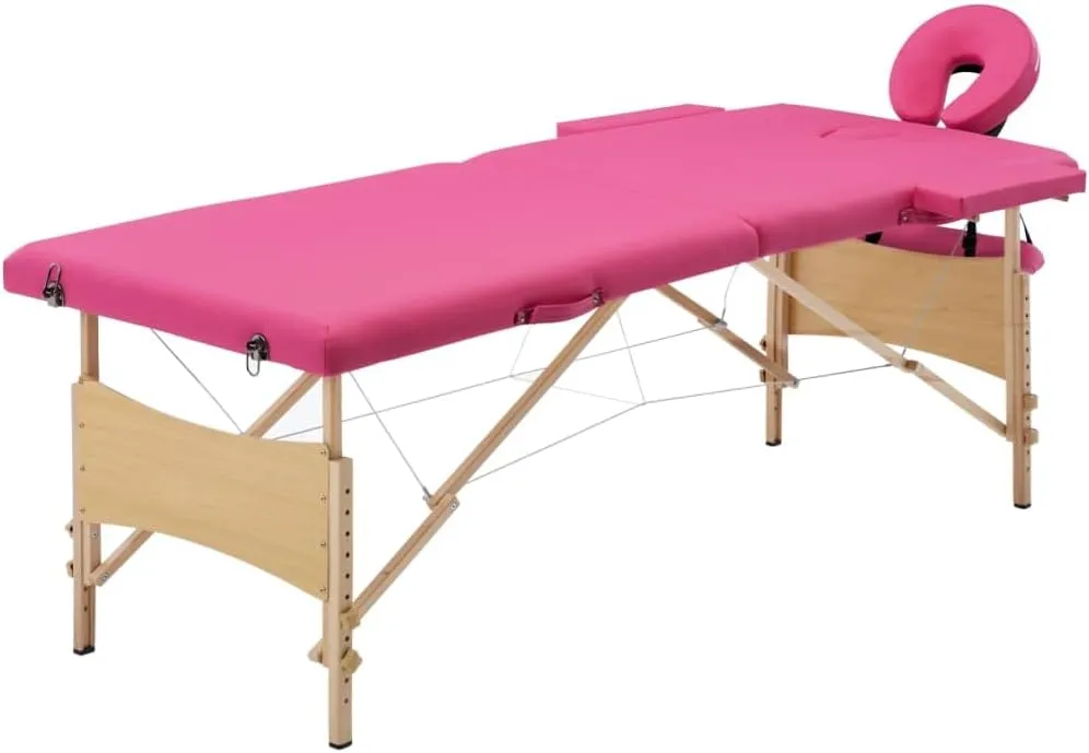 Comfortable 2-Zone Foldable Massage Table with Adjustable Height, Durable Foam Padding, Easy to Transport, Pink
