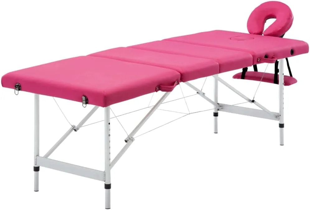 Comfortable 4-Zone Foldable Massage Table with Adjustable Height and Arm Supports, Durable Foam Cushion, Aluminum Frame, Pink