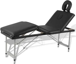 Comfortable and Adjustable Black Foldable Massage Table with 4 Zones, Durable Aluminum Frame, and High-Density Foam Padding