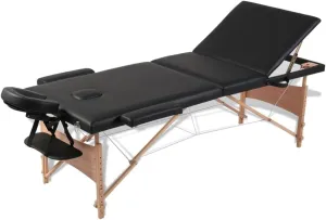Comfortable and Adjustable Black Massage Table with Wooden Frame, Foldable Design, 3 Zones, Durable Foam Padding for Professionals and Amateurs