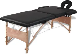 Comfortable and Adjustable Foldable Massage Table for Home or Professional Use, Wooden Frame, Padded Foam, Black