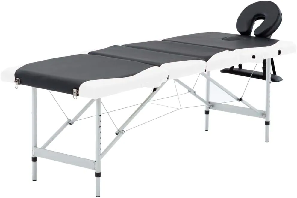Comfortable and Portable 4-Zone Massage Table with Adjustable Height, Durable Foam Padding, Black and White