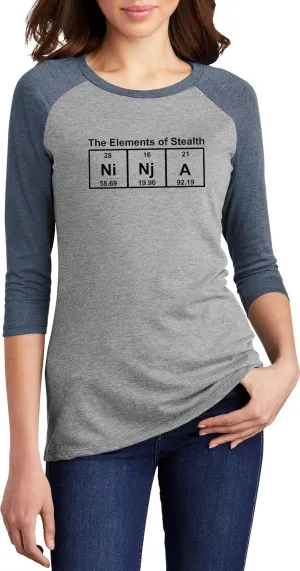 Comical Shirt Ladies Ninja Periodic Table The Elements of Stealth 3/4 Raglan