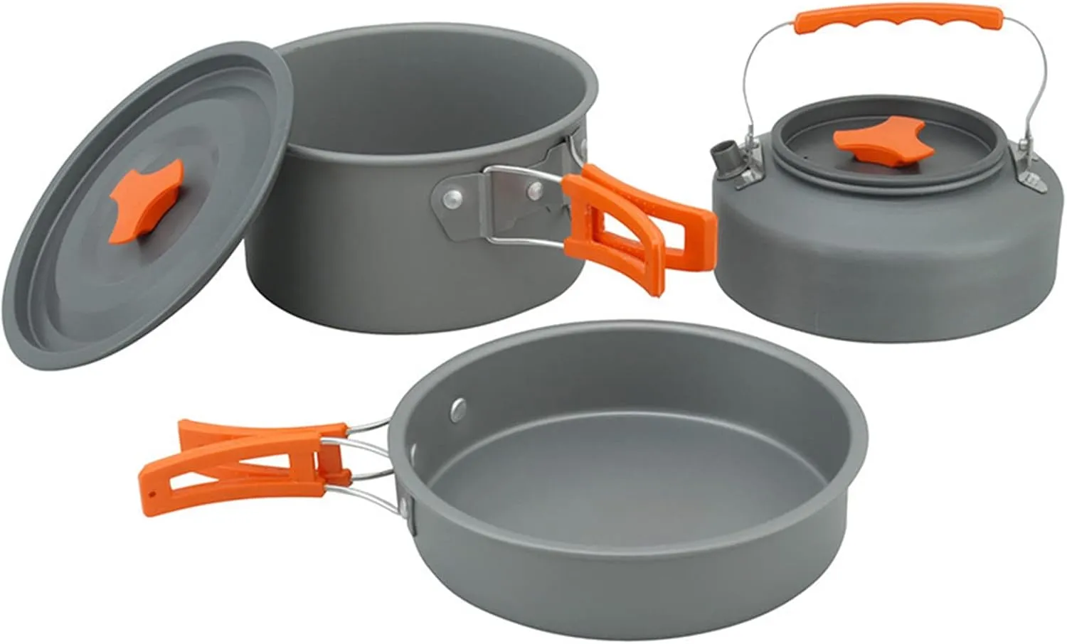 Compact Outdoor Cookware Set 3 Person Camping Cooking Set Pots Pans Portable Kettle Teapot Cooker for Fishing Picnic and Camp Use