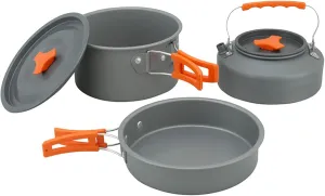 Compact Outdoor Cookware Set 3 Person Camping Cooking Set Pots Pans Portable Kettle Teapot Cooker for Fishing Picnic and Camp Use