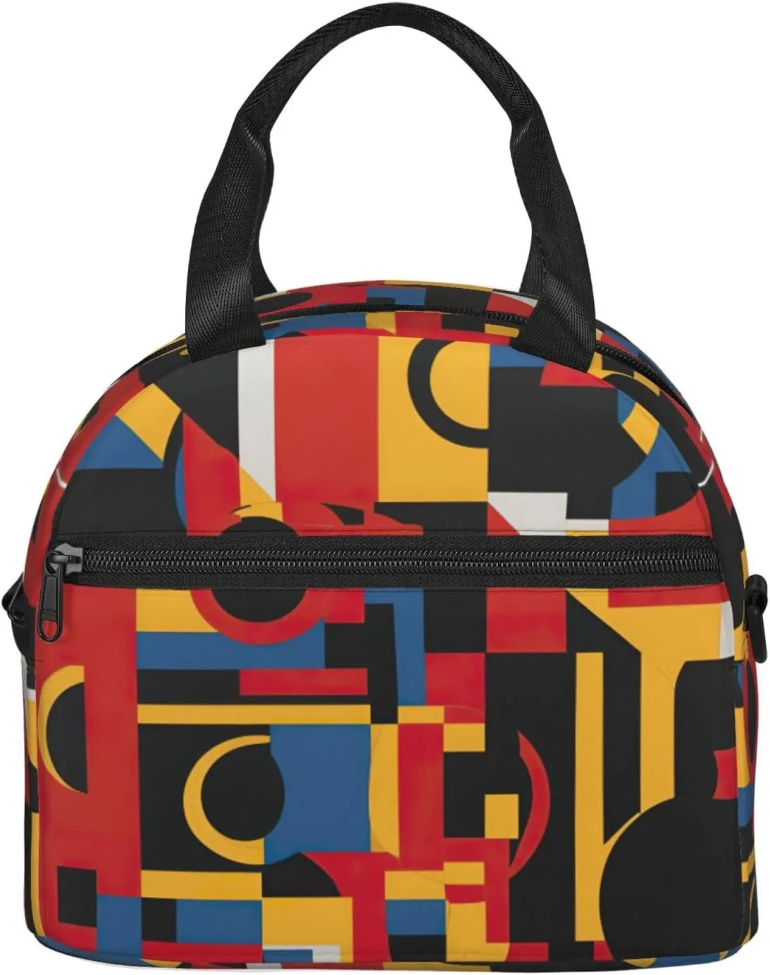 Composition In Red Yellow Blue And Black Print Lunch Bag With Adjustable Shoulder Strap,Leakproof,Tote Bag For Office Work,Picnic And Outdoor