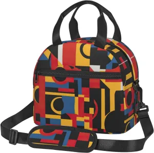 Composition In Red Yellow Blue And Black Print Lunch Bag With Adjustable Shoulder Strap,Leakproof,Tote Bag For Office Work,Picnic And Outdoor