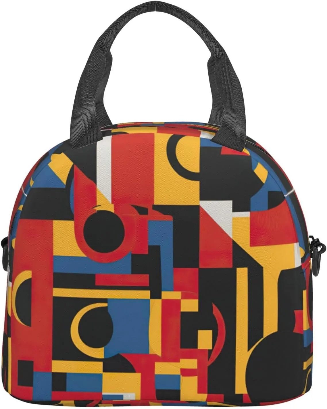 Composition In Red Yellow Blue And Black Print Lunch Bag With Adjustable Shoulder Strap,Leakproof,Tote Bag For Office Work,Picnic And Outdoor