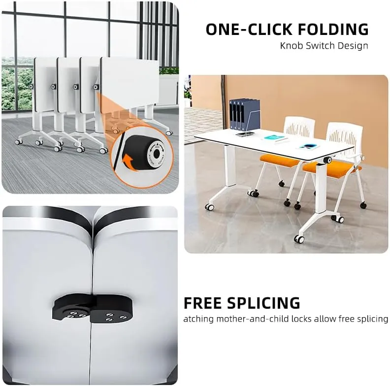 Conference Table, Folding Conference Room Tables with Flip-Top Design, Mobile Seminars Dynamic Meetings Training Tables for Offices, Classrooms, and Meeting Room (Yellow, 47.2×23.6×29.5in)