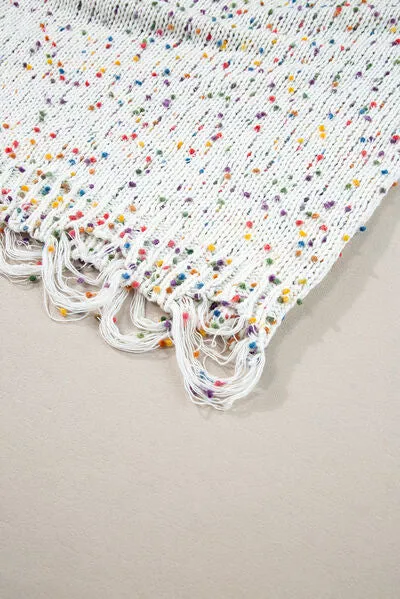 Confetti Distressed Hem Long Sleeve Sweater