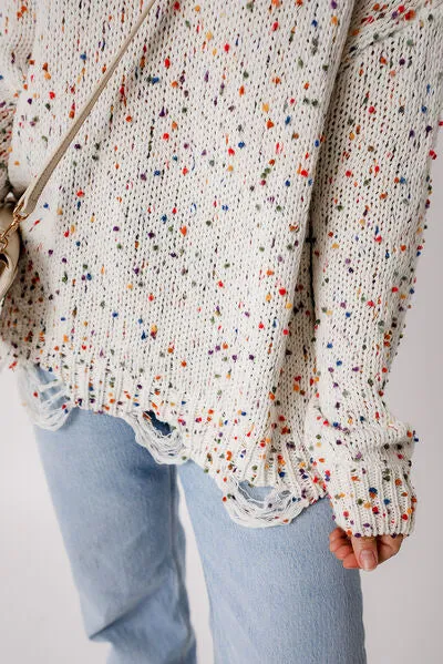 Confetti Distressed Hem Long Sleeve Sweater