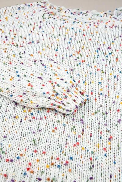 Confetti Distressed Hem Long Sleeve Sweater