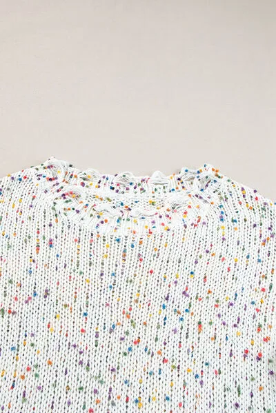 Confetti Distressed Hem Long Sleeve Sweater