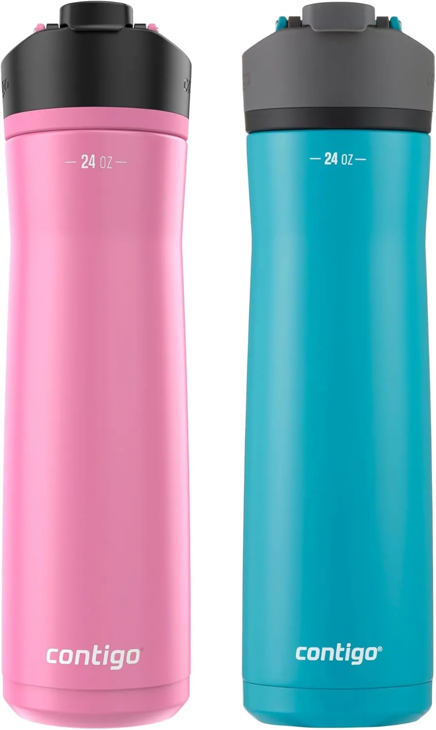 Contigo Cortland Chill 2.0, Stainless Steel Water Bottle with AUTOSEAL Lid, 24 oz, Juniper and Azalea, 2-Pack