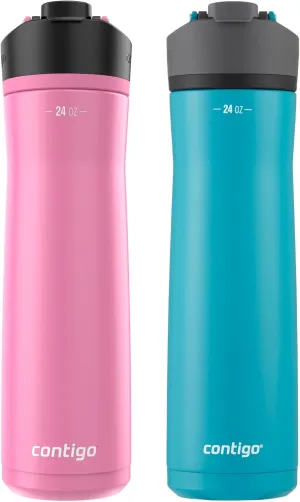 Contigo Cortland Chill 2.0, Stainless Steel Water Bottle with AUTOSEAL Lid, 24 oz, Juniper and Azalea, 2-Pack