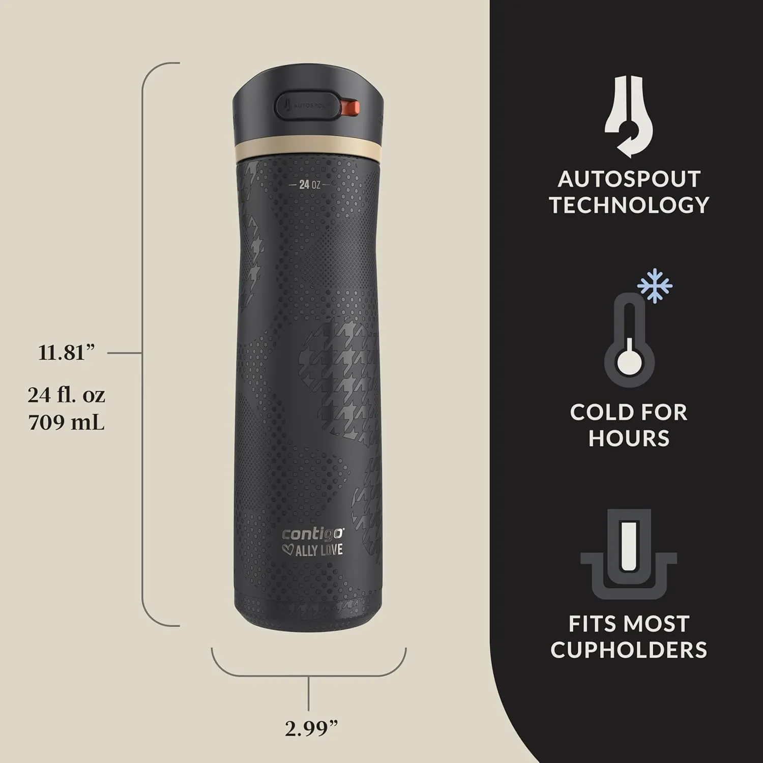 Contigo X Ally Love Ashland Chill 2.0, AutoSpout Lid, 24oz, Licorice Cowhide Couture