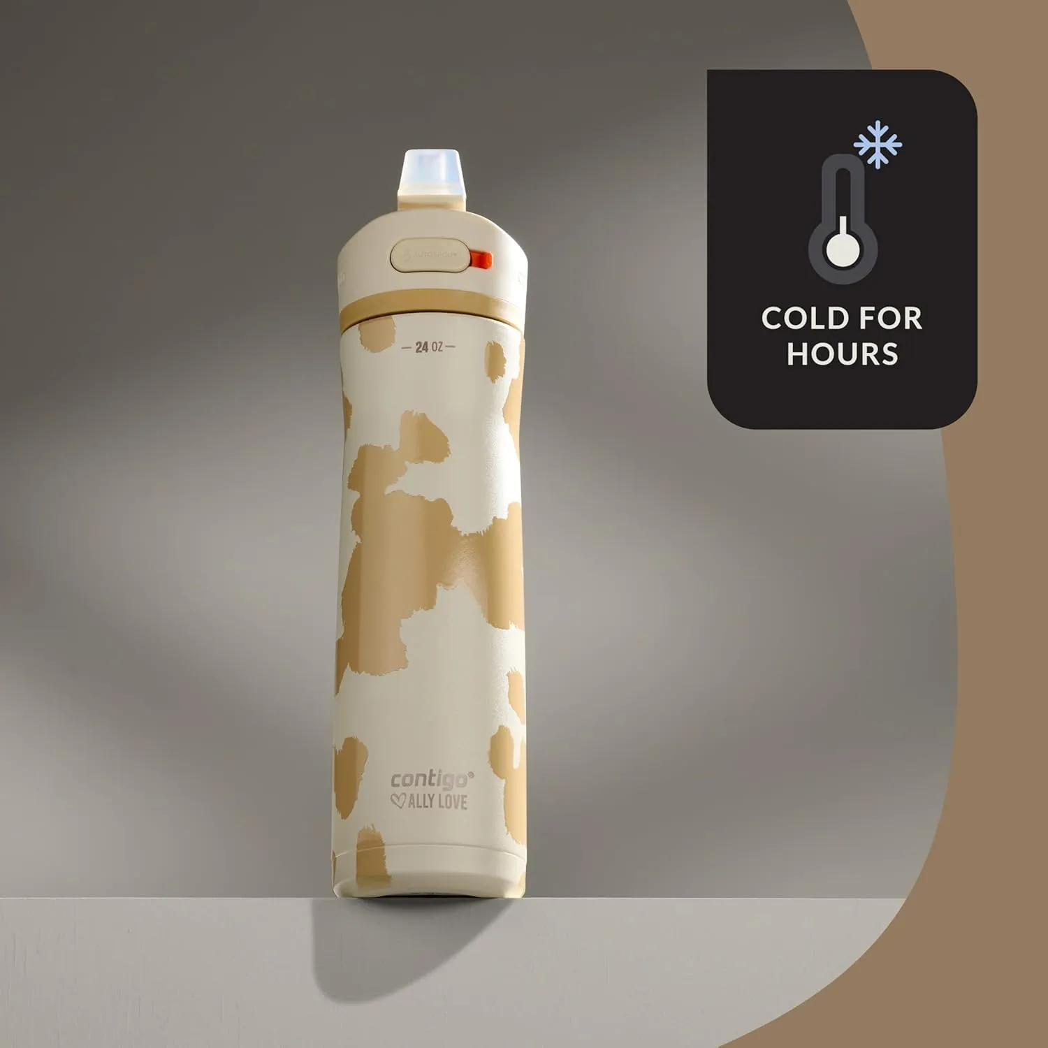 Contigo x Ally Love Stainless Steel Vacuum-Insulated Water Bottle with AUTOSPOUT Easy-Clean Lid Leak-proof Drinking Keeps drinks cold for 24 hours BPA-Free 24oz. Ashland Chill 2.0 Oatmilk