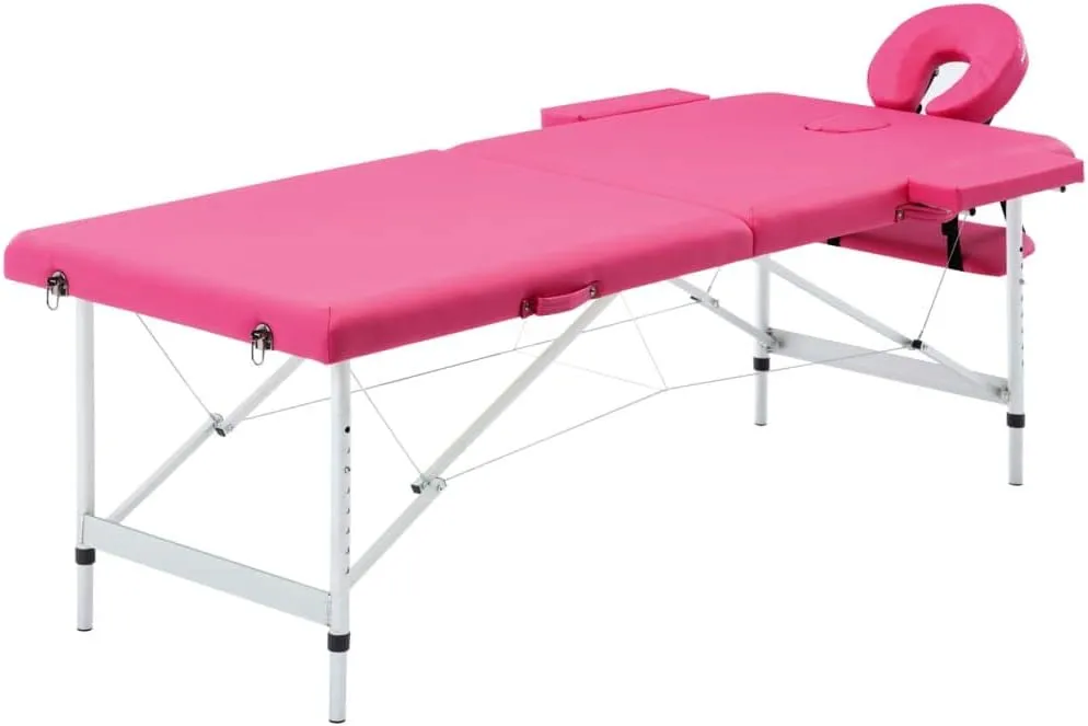 Convenient Massage Table with 2 Zones, Adjustable Height and Carrying Bag, Durable Foam Padding, Pink