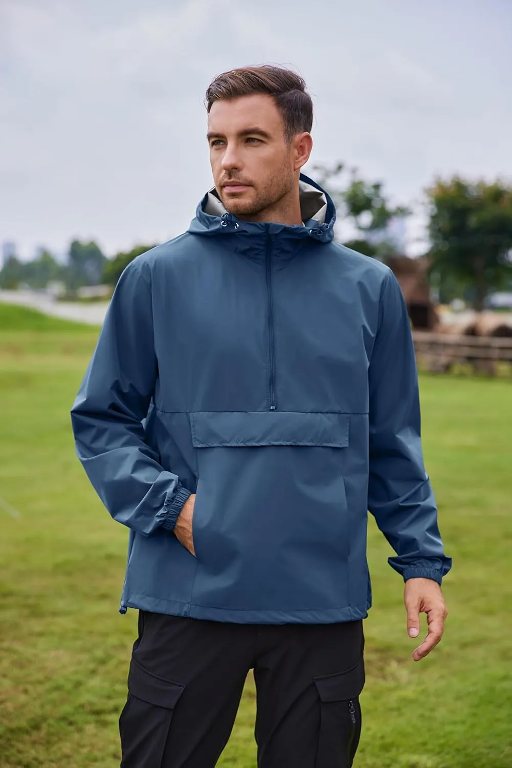 COOFANDY Men's Rain Jacket Waterproof Lightweight Packable Raincoat Pullover Windbreaker With Hood For Hiking Running