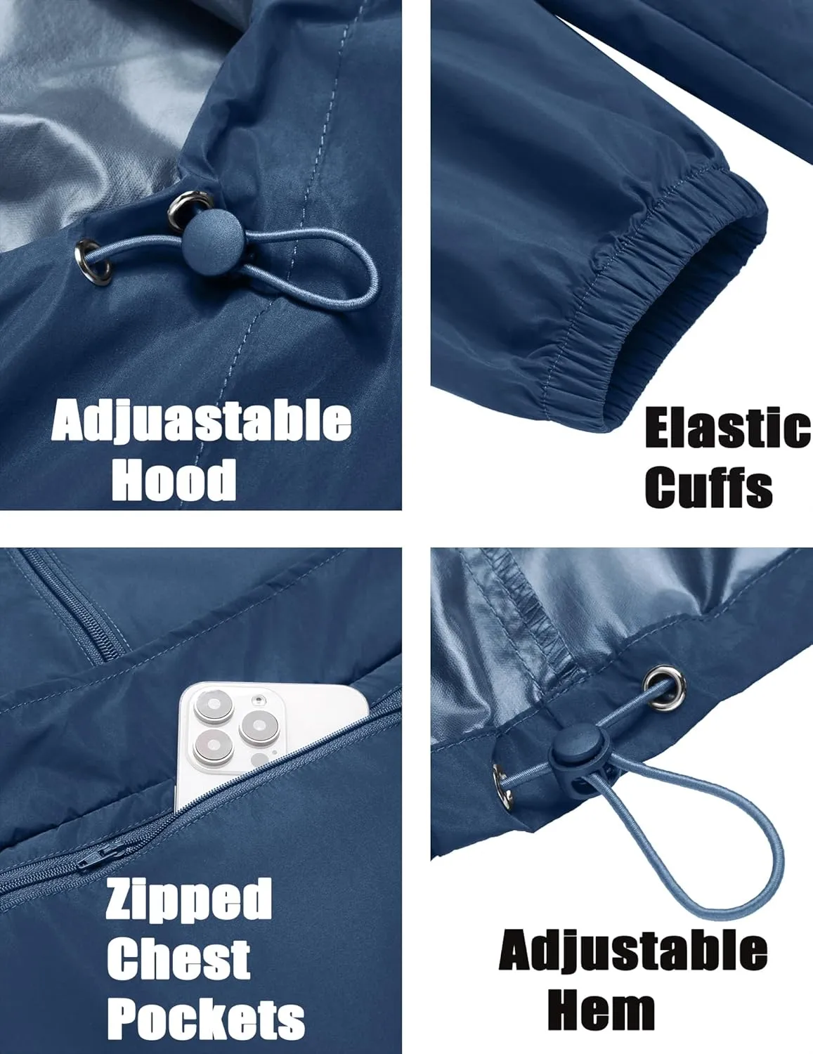 COOFANDY Men's Rain Jacket Waterproof Lightweight Packable Raincoat Pullover Windbreaker With Hood For Hiking Running