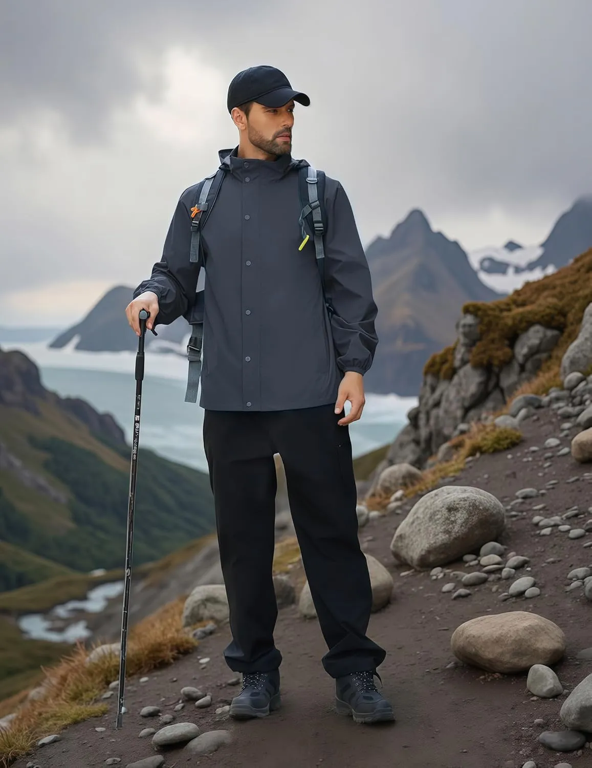 COOFANDY Men's Rain Jacket Waterproof Packable Raincoat Lightweight Windbreaker with Hood for Hiking Cycling