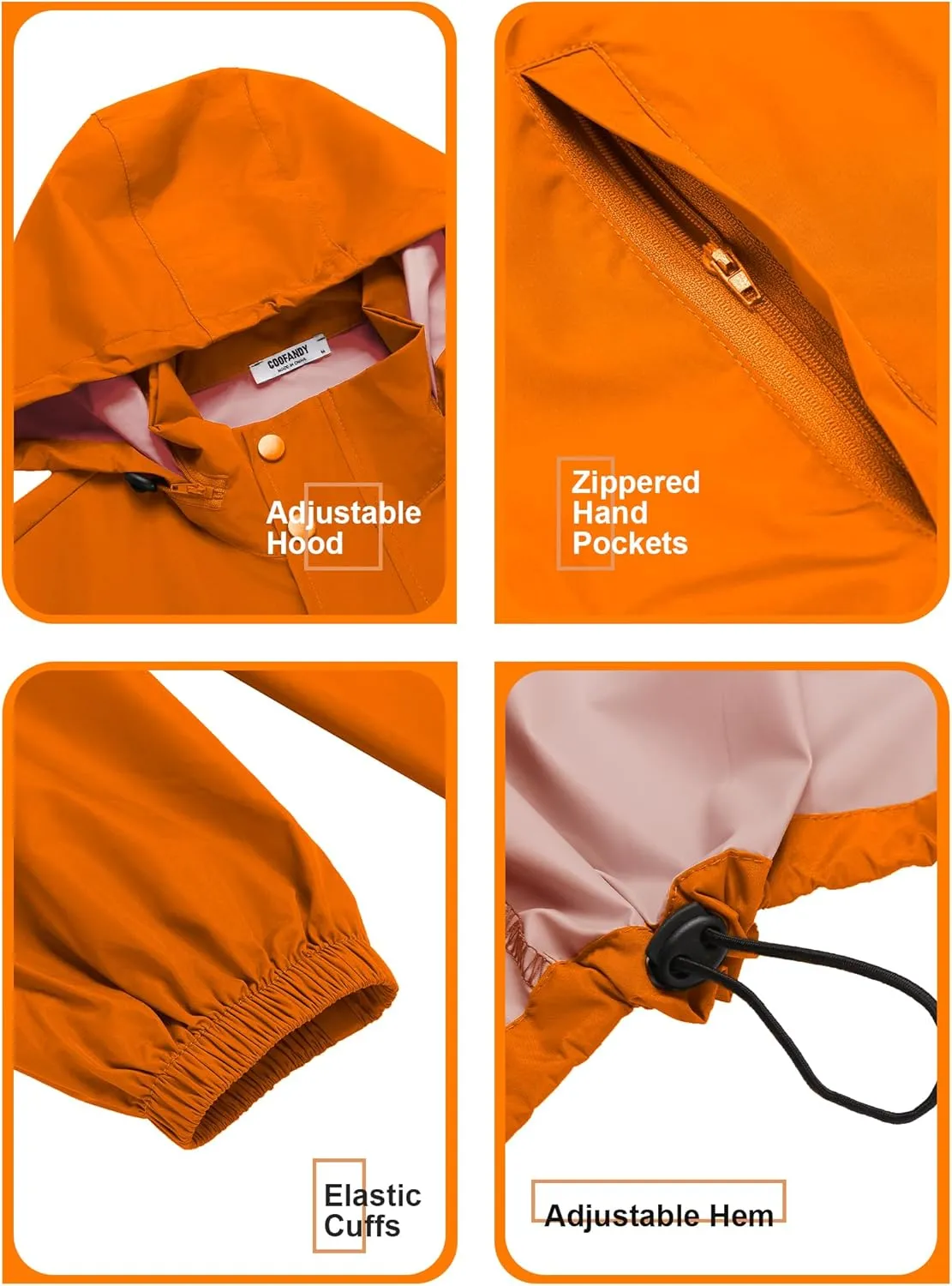 COOFANDY Men's Rain Jacket Waterproof Packable Raincoat Lightweight Windbreaker with Hood for Hiking Cycling
