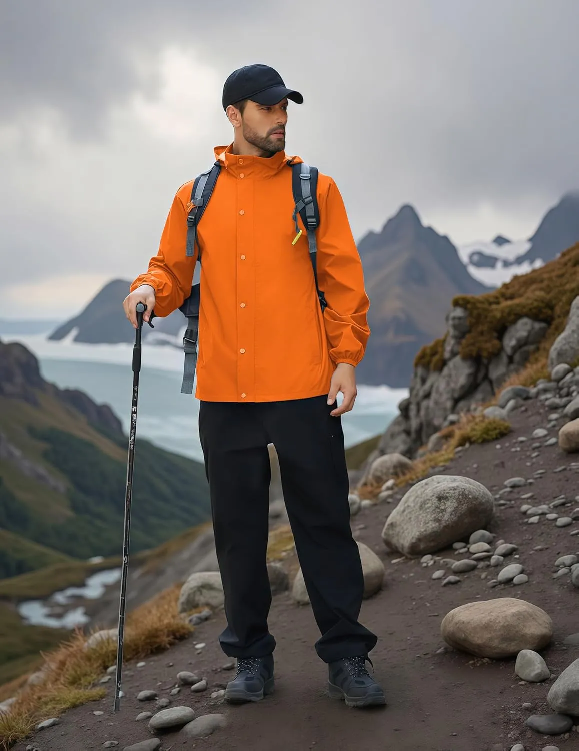 COOFANDY Men's Rain Jacket Waterproof Packable Raincoat Lightweight Windbreaker with Hood for Hiking Cycling