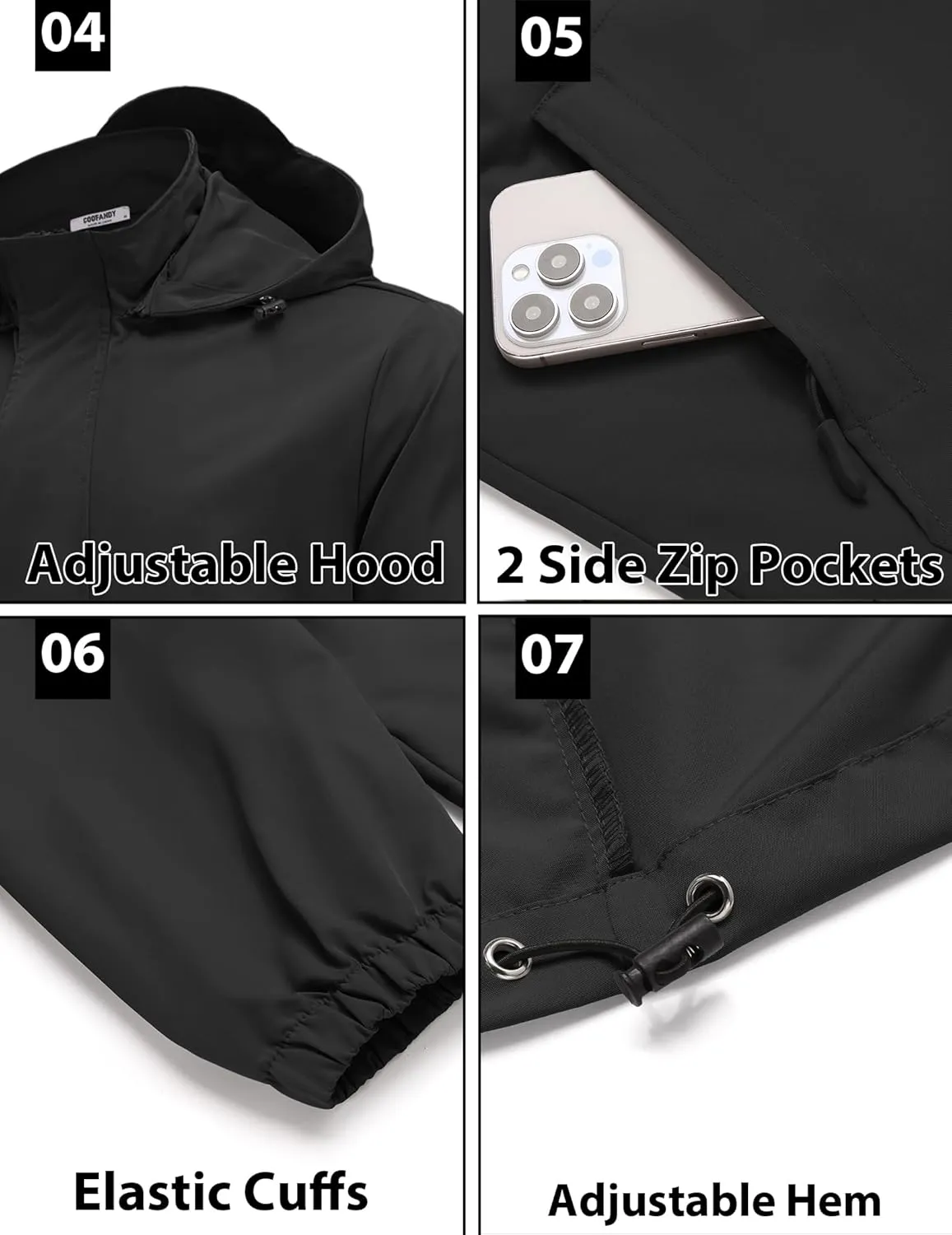 COOFANDY Rain Jacket Men Waterproof Lightweight Packable Raincoat Hooded Windbreaker For Hiking Golf Running