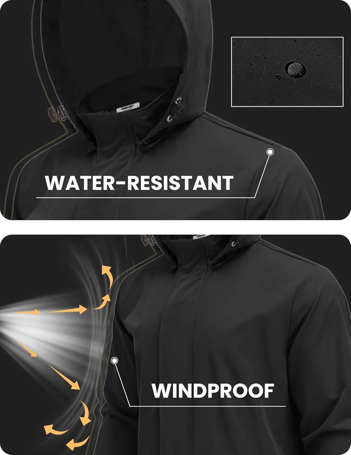 COOFANDY Rain Jacket Men Waterproof Lightweight Packable Raincoat Hooded Windbreaker For Hiking Golf Running