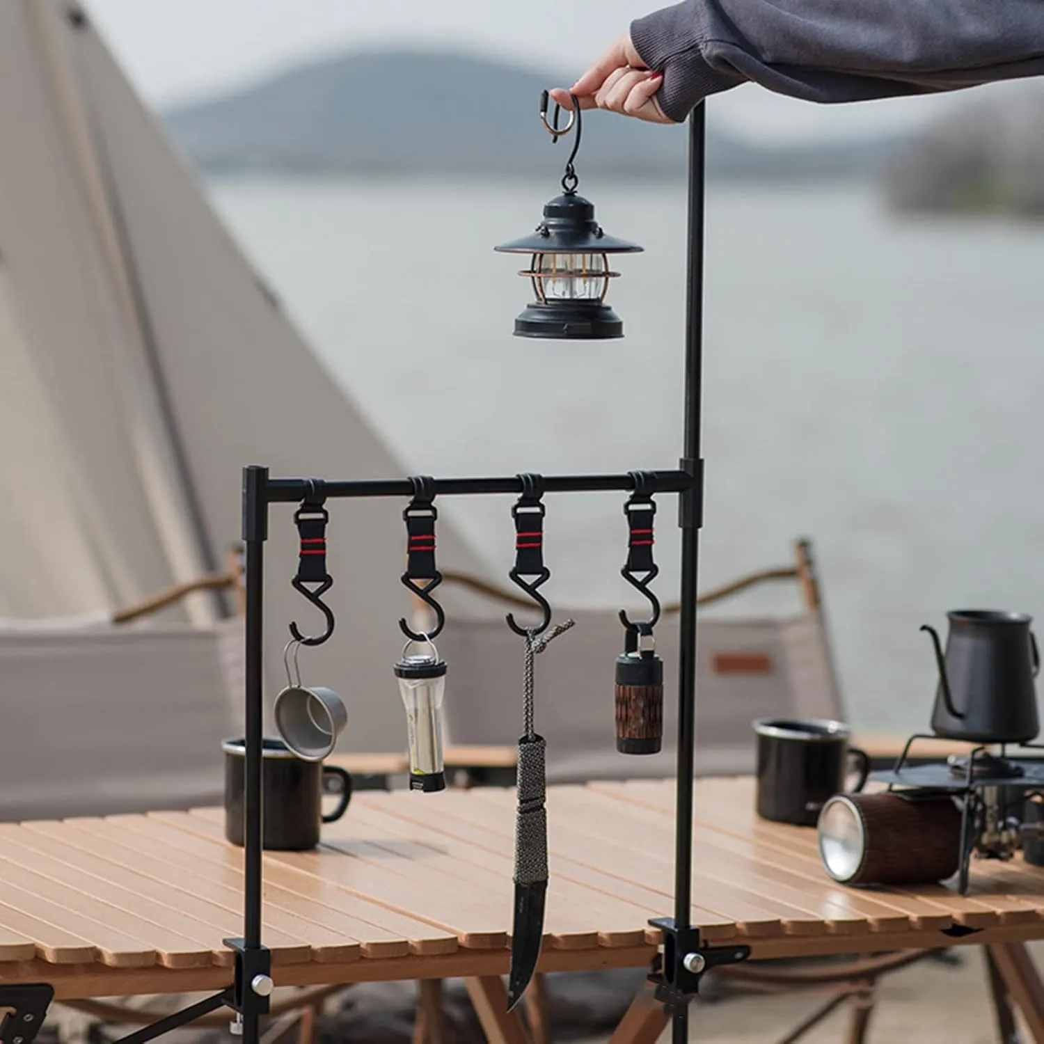 Cookware Hanging Rack Multi-function Camping Cookware Stand Hanging With Hooks For Camping BBQ