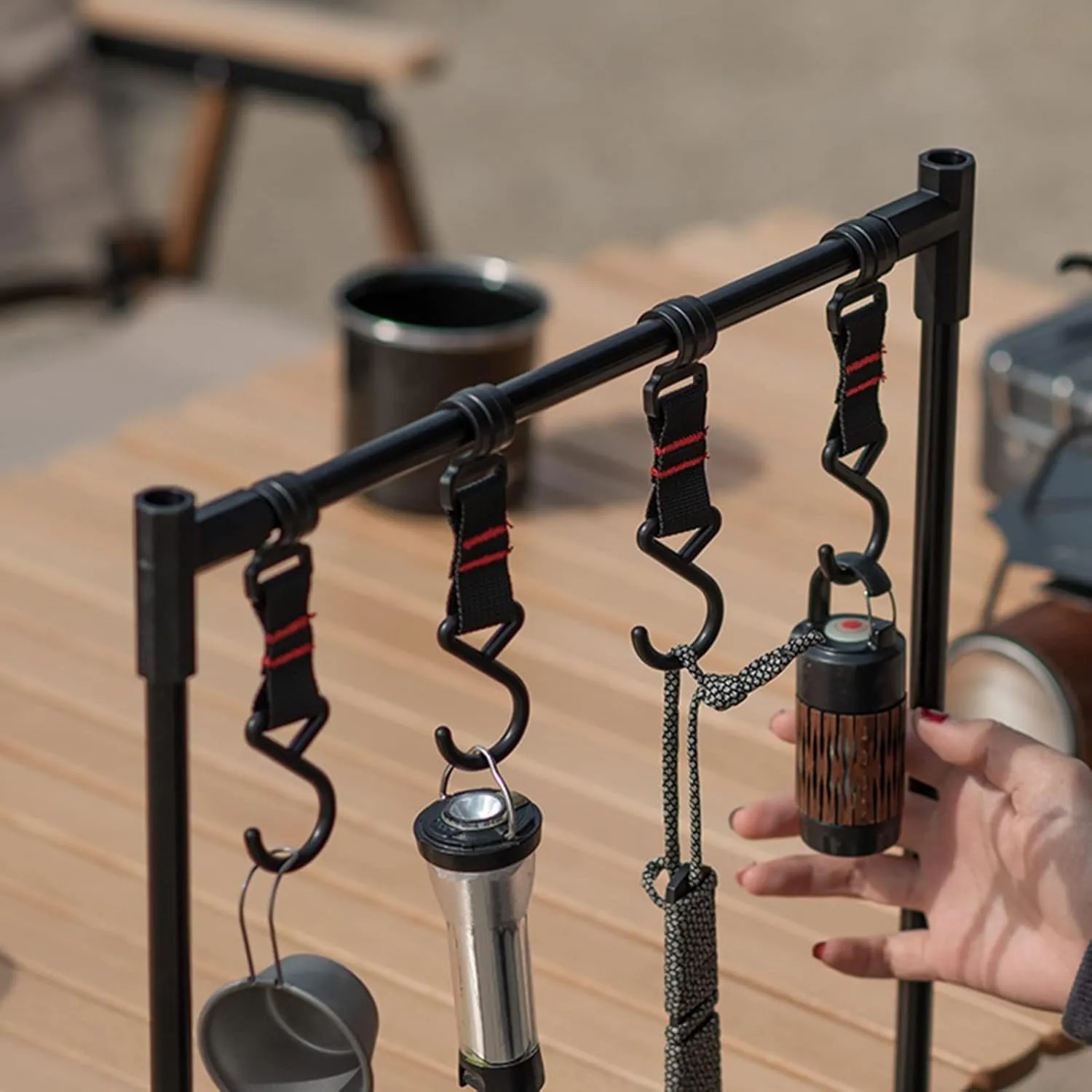 Cookware Hanging Rack Multi-function Camping Cookware Stand Hanging With Hooks For Camping BBQ