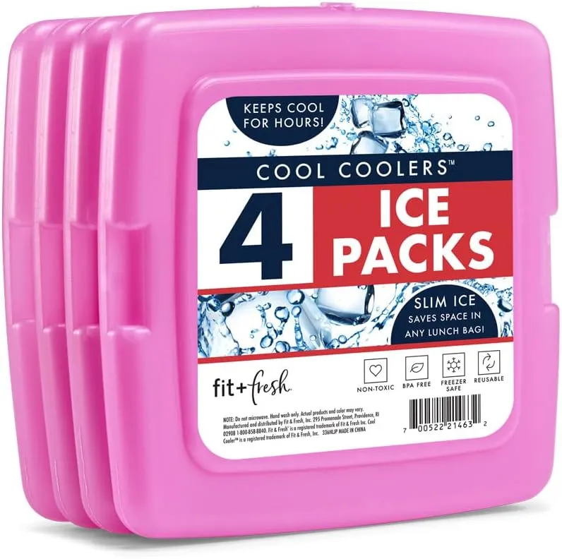 Cool Coolers by Fit & Fresh Slim Ice Pack Bundle (4 Pack   4 Pack XL) for Lunch Boxes, Coolers, Camping & Beach - Purple & Multi