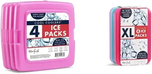 Cool Coolers by Fit & Fresh Slim Ice Pack Bundle (4 Pack   4 Pack XL) for Lunch Boxes, Coolers, Camping & Beach - Purple & Multi