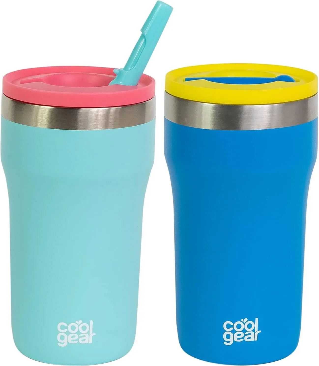 COOL GEAR 2-Pack 12 Ounce Eclipse Stainless Steel Tumbler | Pull up sipper - Blue/Teal