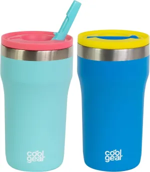 COOL GEAR 2-Pack 12 Ounce Eclipse Stainless Steel Tumbler | Pull up sipper - Blue/Teal