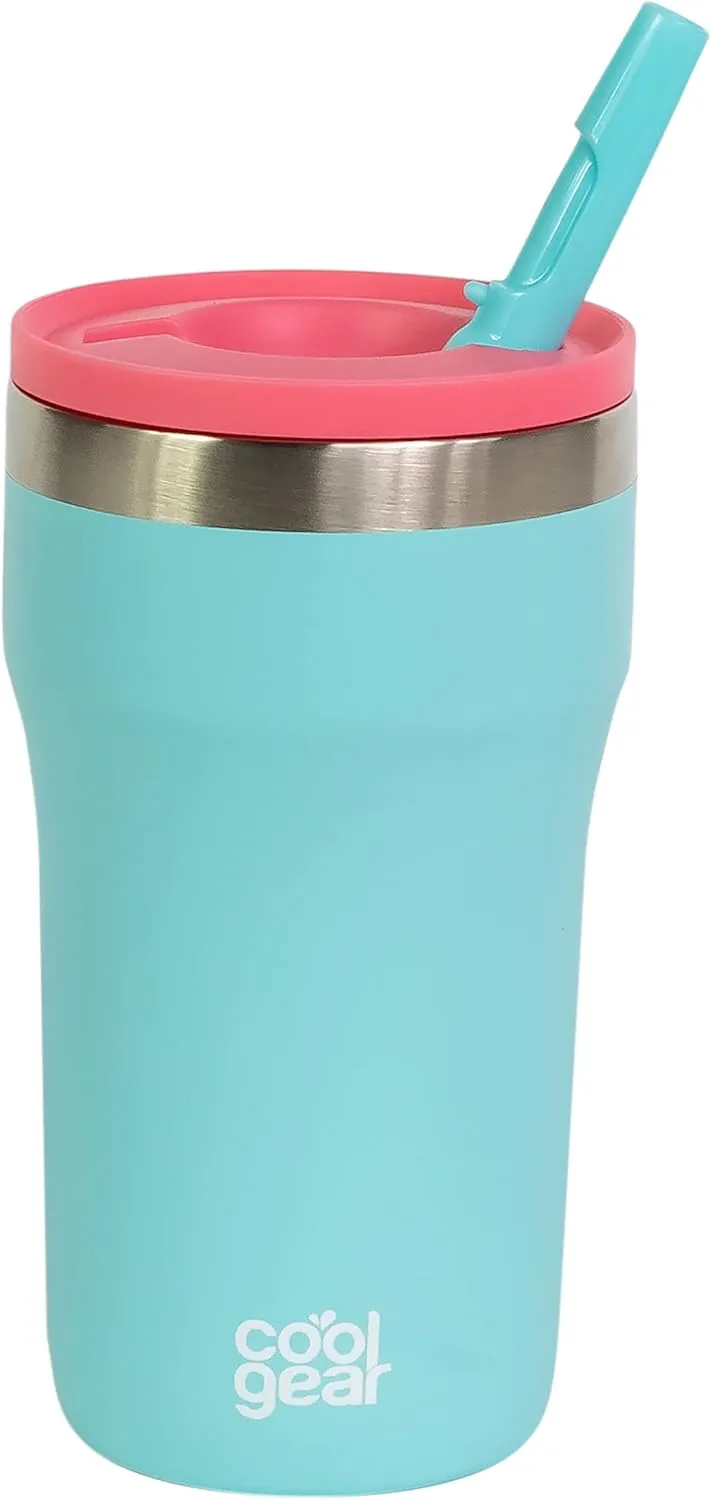 COOL GEAR 2-Pack 12 Ounce Eclipse Stainless Steel Tumbler | Pull up sipper - Blue/Teal