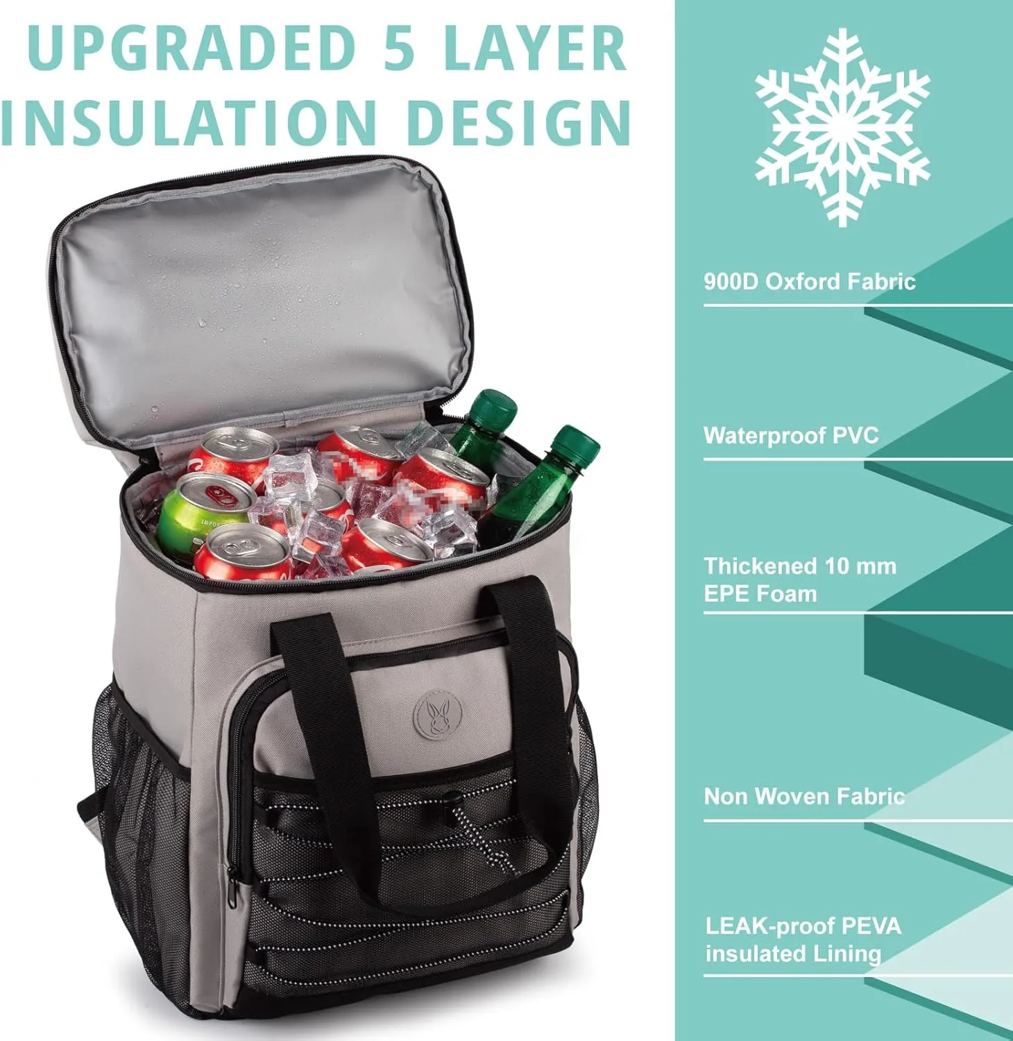 Cooler Backpack with Padded Top Handle, Lightweight Back Pack Coolers Insulated Leak Proof, Large Capacity Ice Chest for Women Men Beach Camping Picnic Fishing Hiking