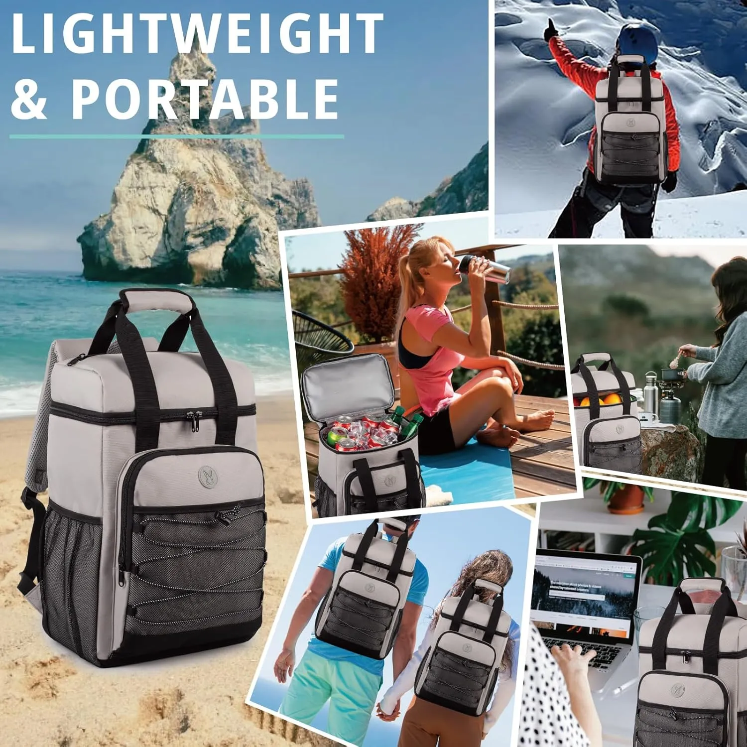 Cooler Backpack with Padded Top Handle, Lightweight Back Pack Coolers Insulated Leak Proof, Large Capacity Ice Chest for Women Men Beach Camping Picnic Fishing Hiking