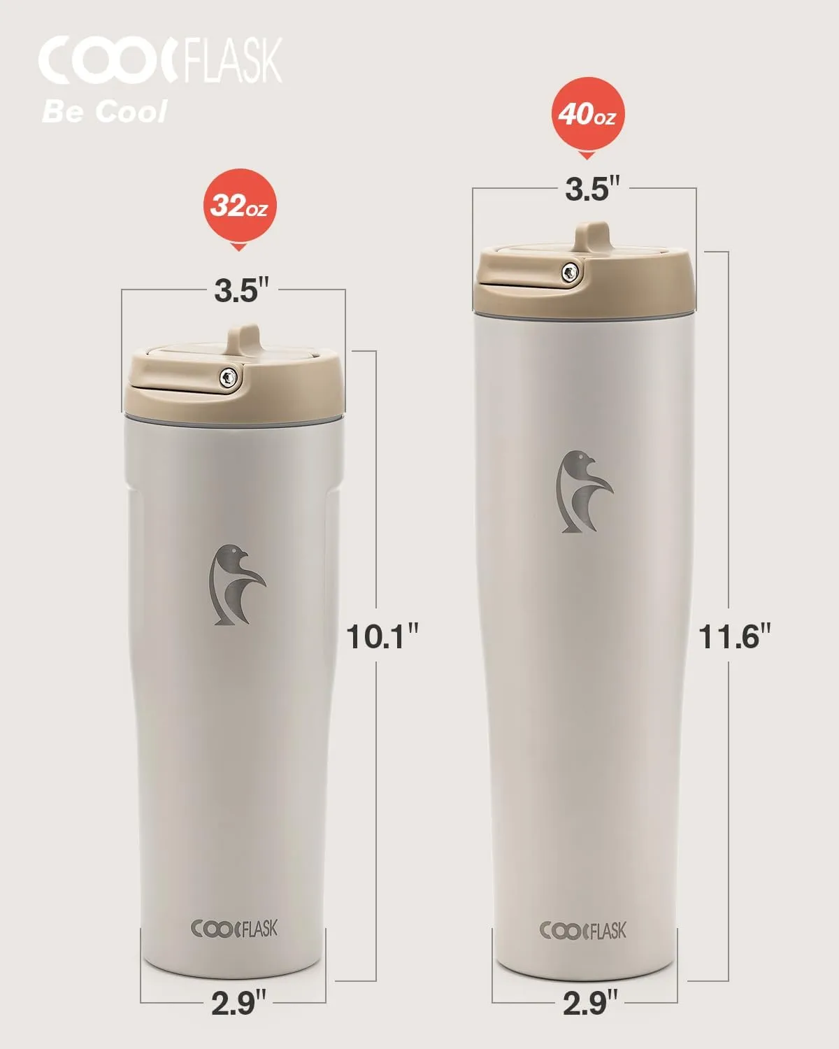 Coolflask Slima - 40oz Insulated Water Bottle | Stainless Steel Tumbler with Straw & Handle | Fits Car Cup Holder | Leakproof Jug for Sports, Travel, Office | Dishwasher Safe, Cream White