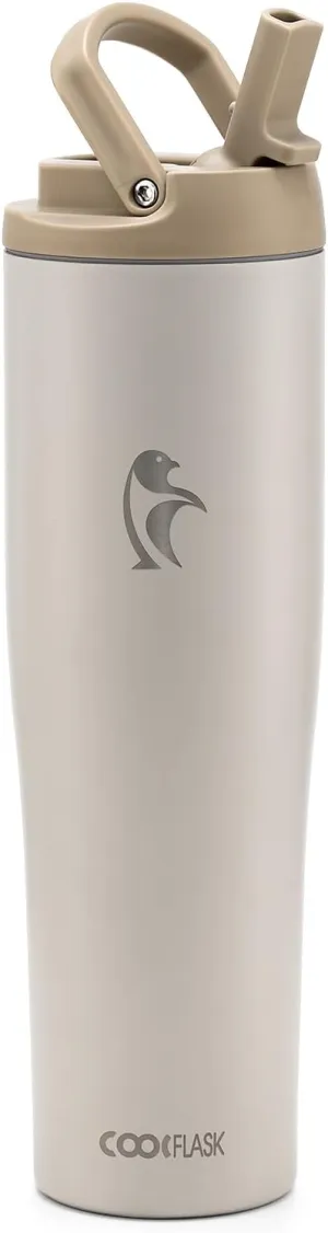 Coolflask Slima - 40oz Insulated Water Bottle | Stainless Steel Tumbler with Straw & Handle | Fits Car Cup Holder | Leakproof Jug for Sports, Travel, Office | Dishwasher Safe, Cream White