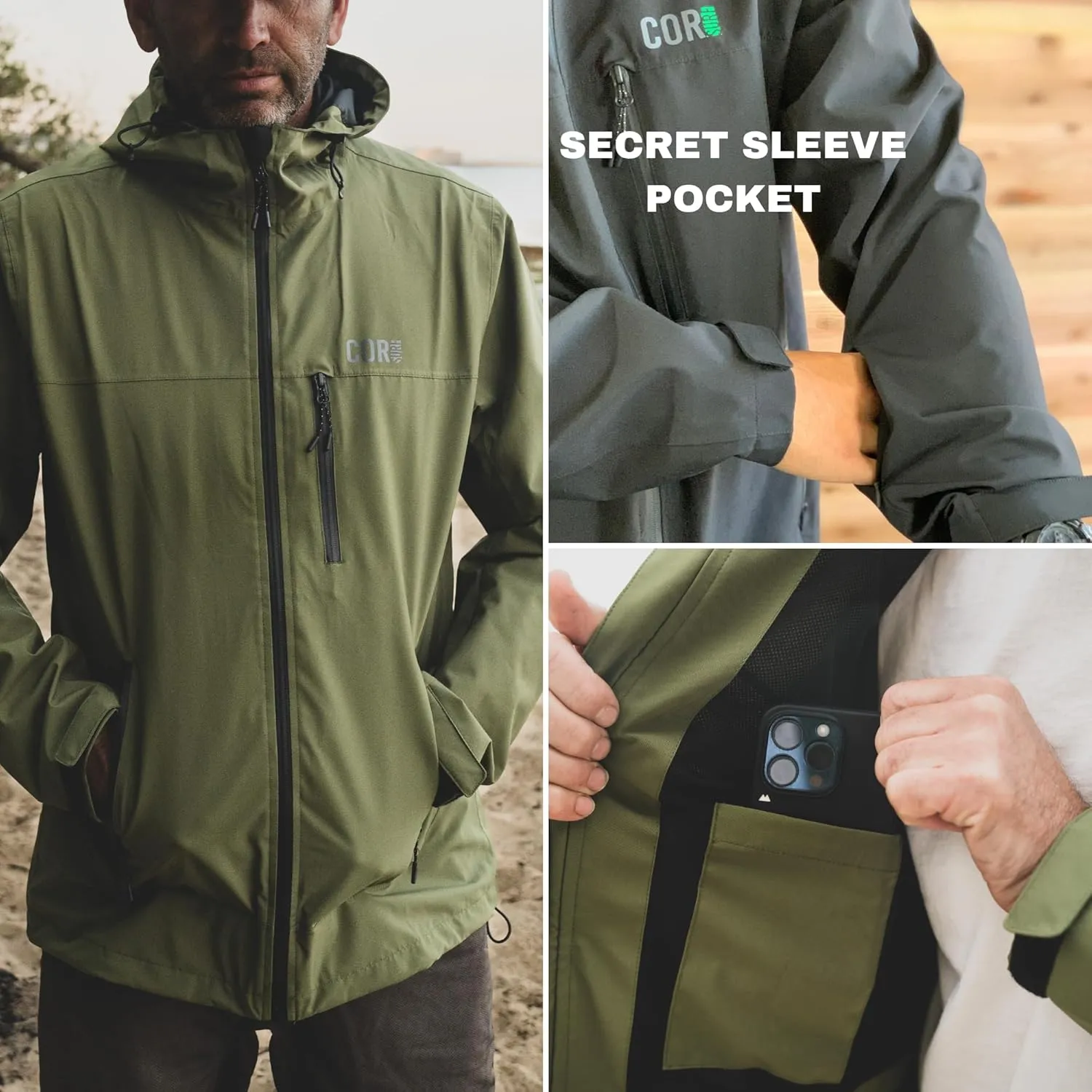 COR Men's Packable Waterproof Travel Rain Jacket | The Ultimate All-Season Breathable Rain Coat for Men with Secret Pockets
