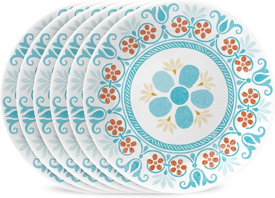 Corelle Global Collection Vitrelle 6-Piece Appetizer Plates Set, Triple Layer Recycled Glass, Lightweight Eco-Friendly 6-3/4-In Plates Set, Terracotta Dreams